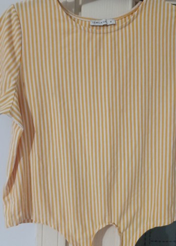 Sarı Çizgili Kısa Kollu Kadın Bluz - Görsel 2