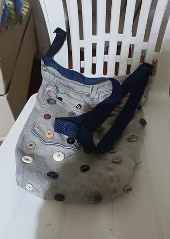 Düğmeli Gri Denim Kadın Çanta - Görsel 3