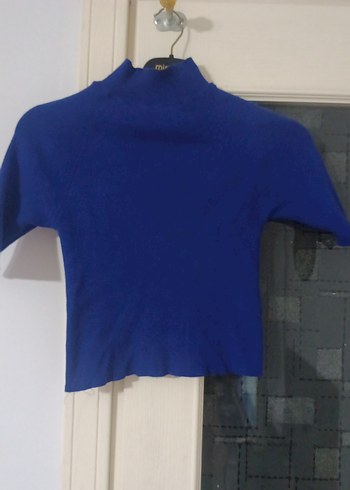 Mavi Kısa Kollu Kadın Kazak - Görsel 2