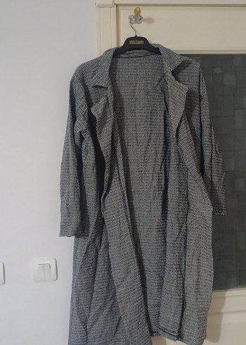 Gri Düğmeli Keten Kadın Midi Kaban - Görsel 2