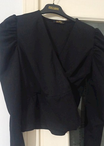 Siyah Drapeli V Yaka Uzun Kollu Bluz - Görsel 2