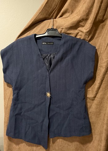 Düğmeli Keten Kadın Yelek, Lacivert - Görsel 2