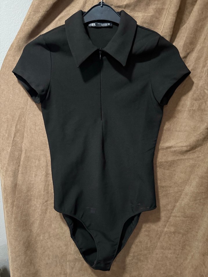 Zara Siyah Kısa Kollu Yakalı Kadın Bluz - Görsel 5