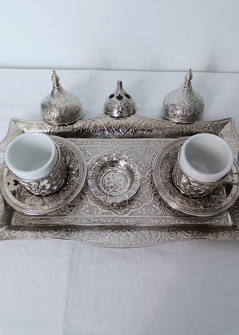 Gümüş İşlemeli bakır 2'li Kahve Fincanı Seti - Görsel 4