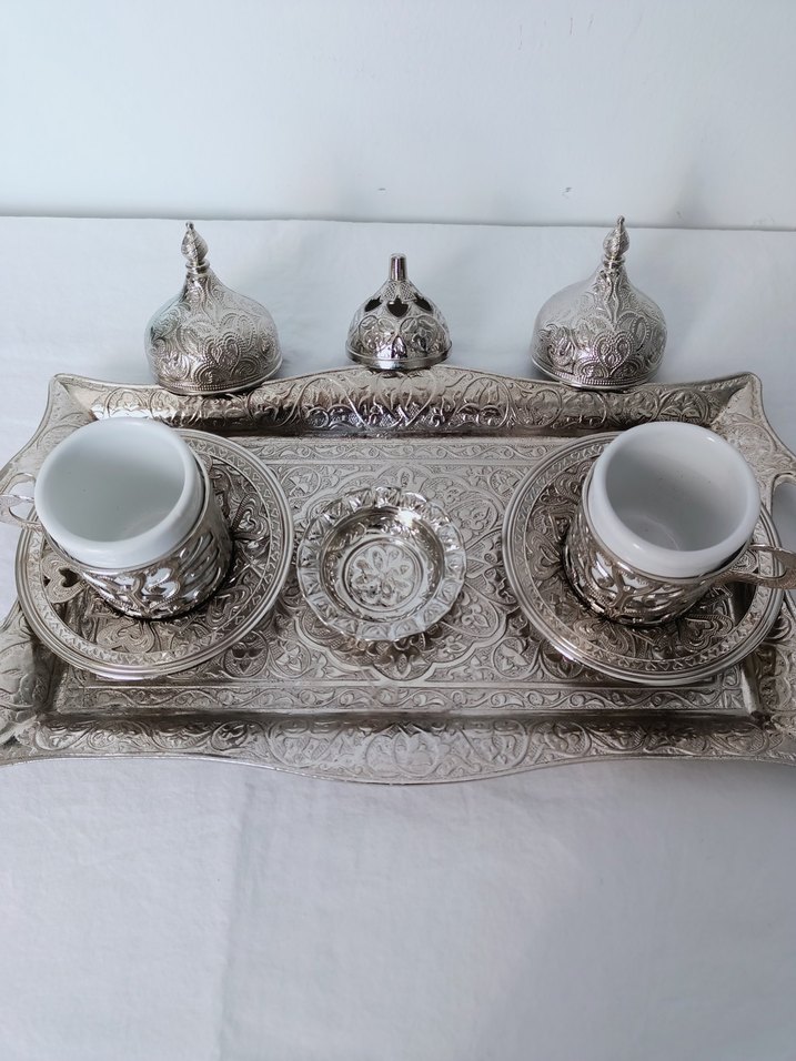 Gümüş İşlemeli bakır 2'li Kahve Fincanı Seti - Görsel 4