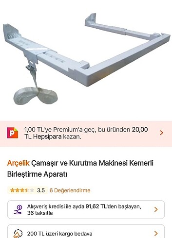 Arçelik Çamaşır ve Kurutma Makinesi Kemerli Birlestirme Aparatı 