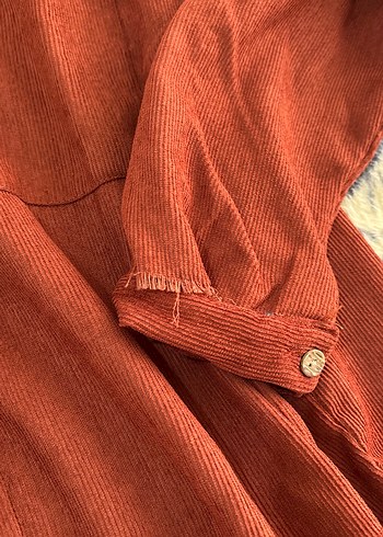 Düğmeli Loose Fit Kahverengi Keten Kadın Gömlek - Görsel 2