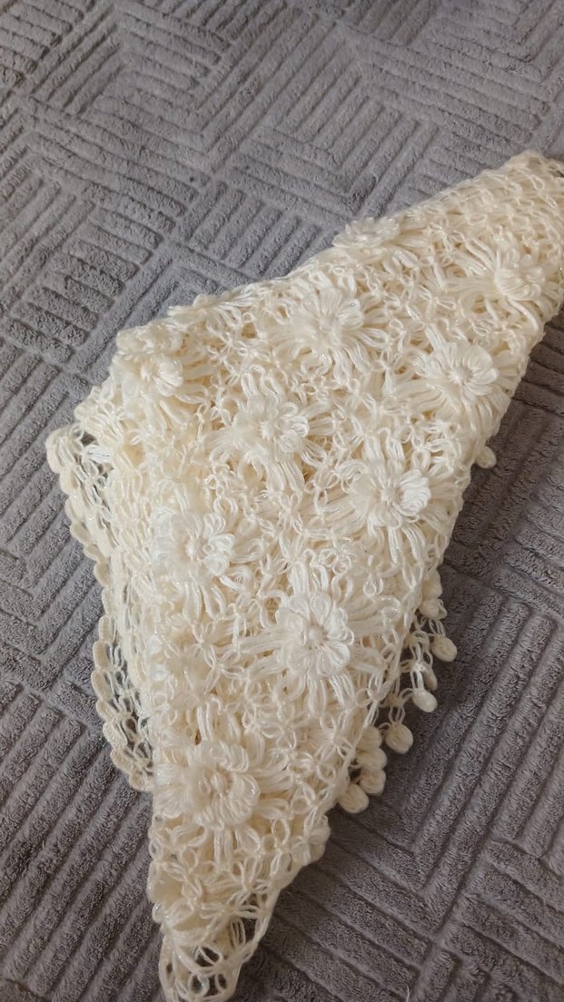 Beyaz Dantel Detaylı Kadın Örgü Şal - Görsel 2