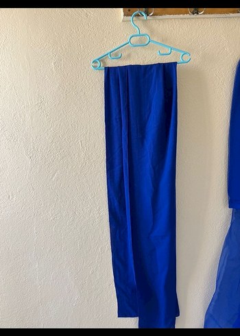 Uzun Kollu Drapeli Mavi Abiye Elbise - Görsel 3