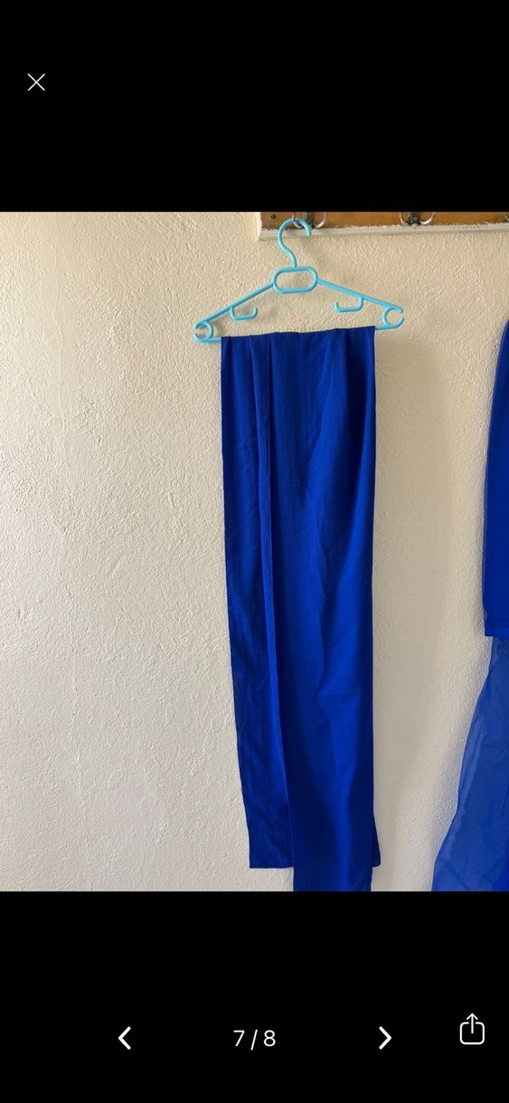 Uzun Kollu Drapeli Mavi Abiye Elbise - Görsel 3