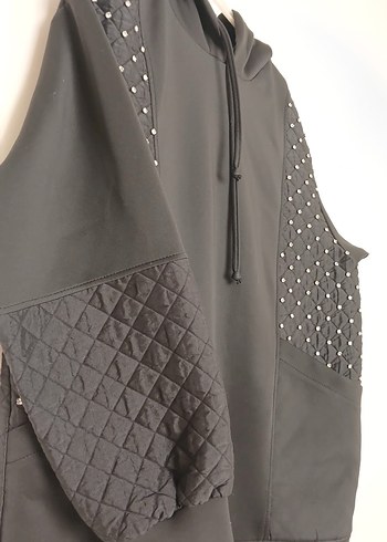 Gri Kapüşonlu Zincir Detaylı Oversize Sweatshirt - Görsel 2