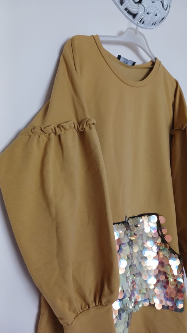 Kadın Kahverengi Payetli Mini Tunik - Görsel 2
