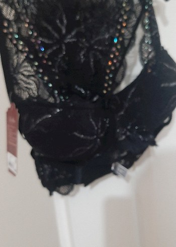 Siyah Gotik Nakışlı Sütyen takım