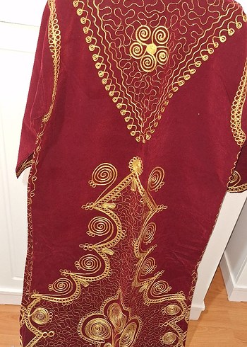 Bordo Nakışlı Uzun Bohem Kadın Elbise - Görsel 3