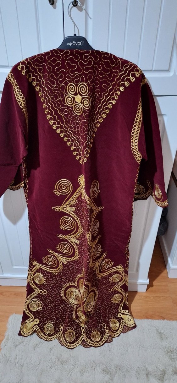 Bordo Nakışlı Uzun Bohem Kadın Elbise - Görsel 2