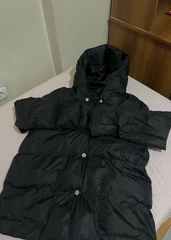 Düğmeli Siyah Kadın Uzun Kışlık Mont