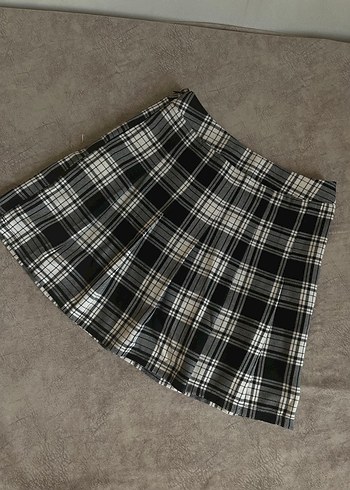 Gri Siyah Pilili Ekose Mini Etek