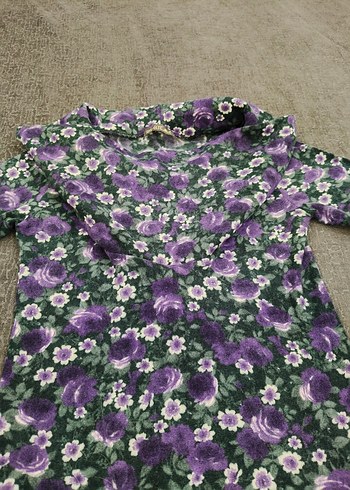 Mor Çiçek Desenli Uzun Kollu Bohem Elbise - Görsel 3