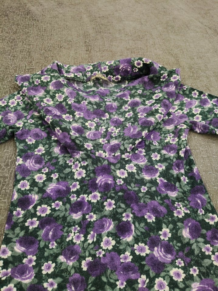 Mor Çiçek Desenli Uzun Kollu Bohem Elbise - Görsel 3