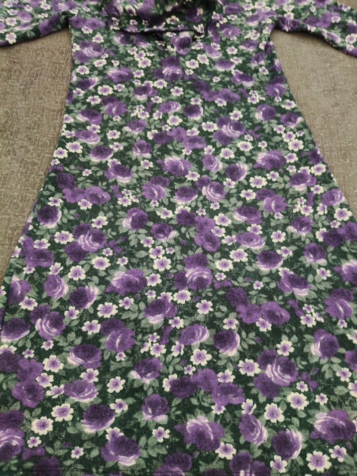 Mor Çiçek Desenli Uzun Kollu Bohem Elbise - Görsel 4