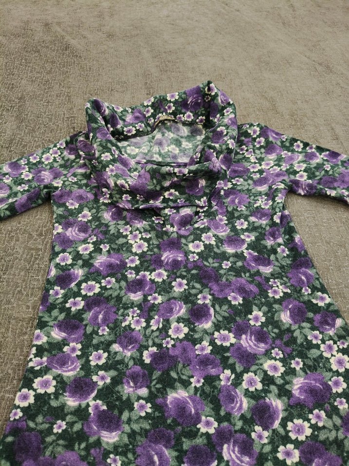 Mor Çiçek Desenli Uzun Kollu Bohem Elbise - Görsel 5