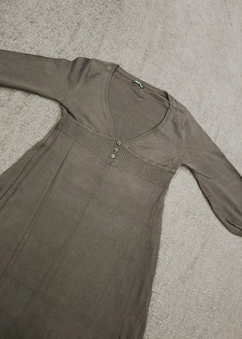 Kahve rengi Uzun Kollu V Yaka Elbise - Görsel 3