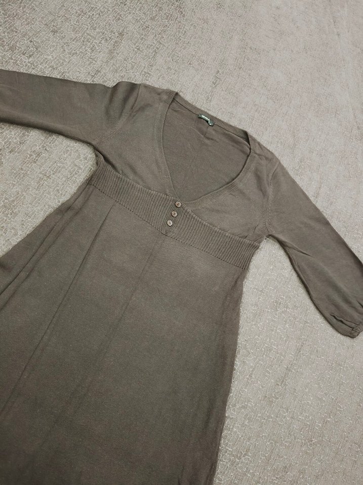 Kahve rengi Uzun Kollu V Yaka Elbise - Görsel 3