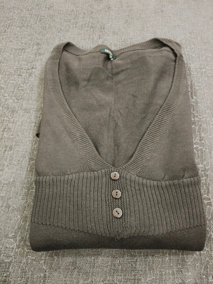 Kahve rengi Uzun Kollu V Yaka Elbise - Görsel 2