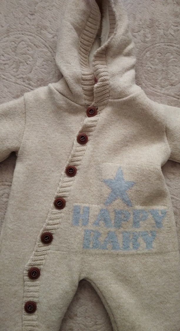 Gri Örgü Bebek Tulumu Kapüşonlu - Görsel 2