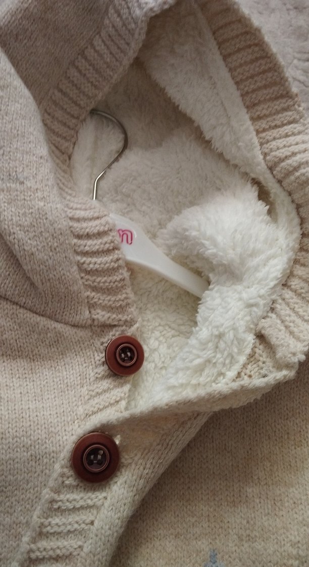 Gri Örgü Bebek Tulumu Kapüşonlu - Görsel 3