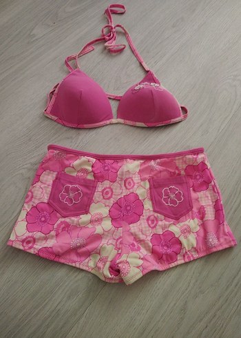 Kom Pembe Çiçek Desenli Kadın Bikini Takımı