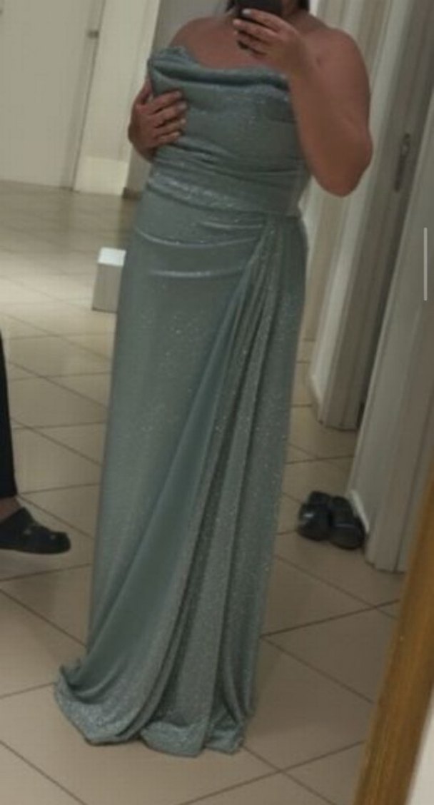 yeşil Drapeli Straplez Uzun Abiye - Görsel 2