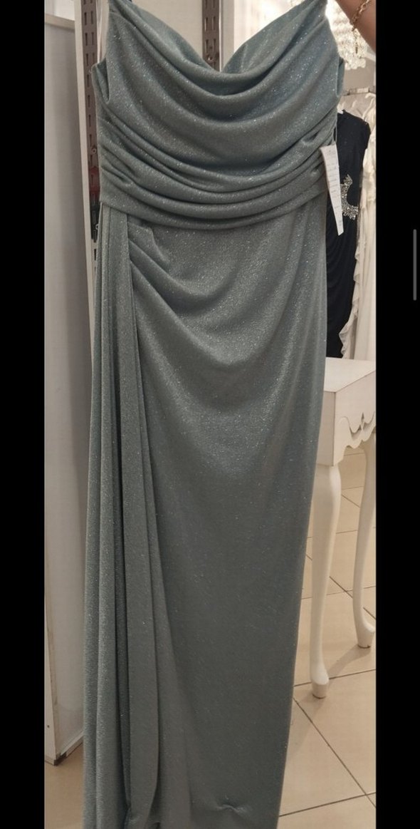 yeşil Drapeli Straplez Uzun Abiye - Görsel 3