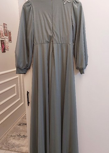 Yeşil Nakışlı Uzun Abiye Elbise - Görsel 3