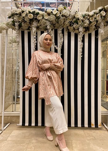 Bej Zebra Desenli Salaş Mini Tunik