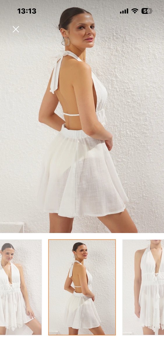 Beyaz Dantel İşlemeli Plaj Elbisesi - Görsel 3