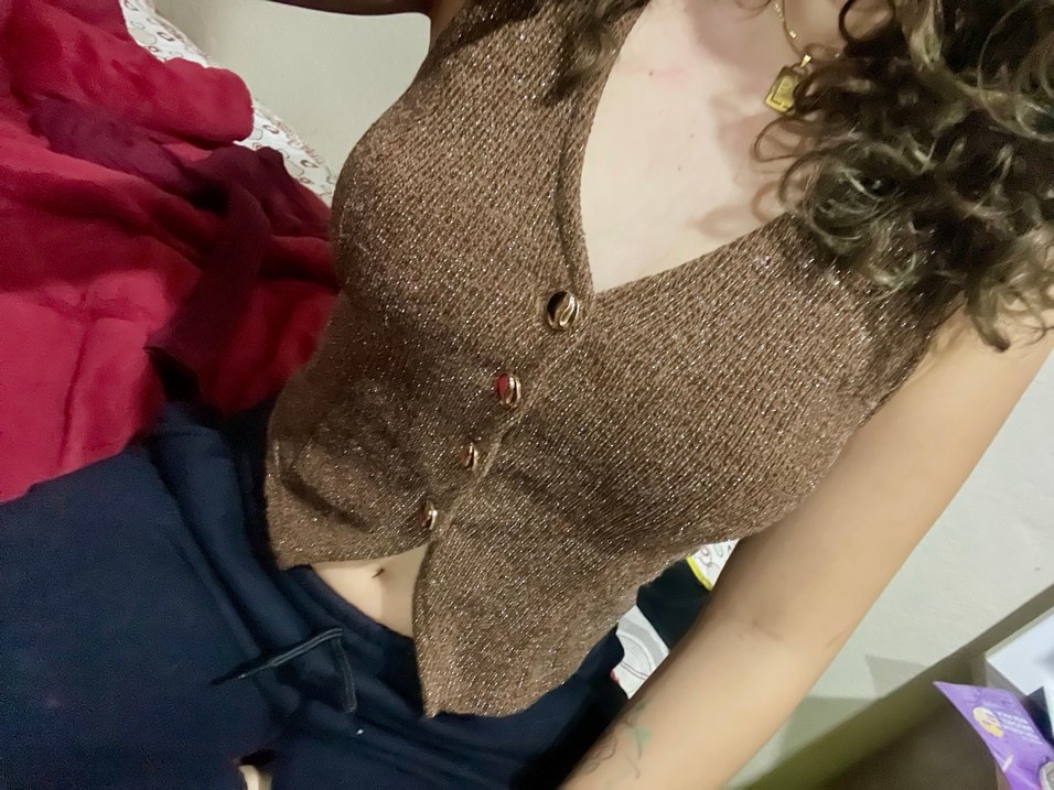 Düğmeli Kahverengi Kolsuz Triko Yelek - Görsel 3