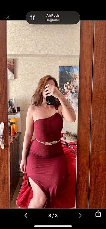 m Beden Fulla Moda Bordo Tek Omuz Elbise
