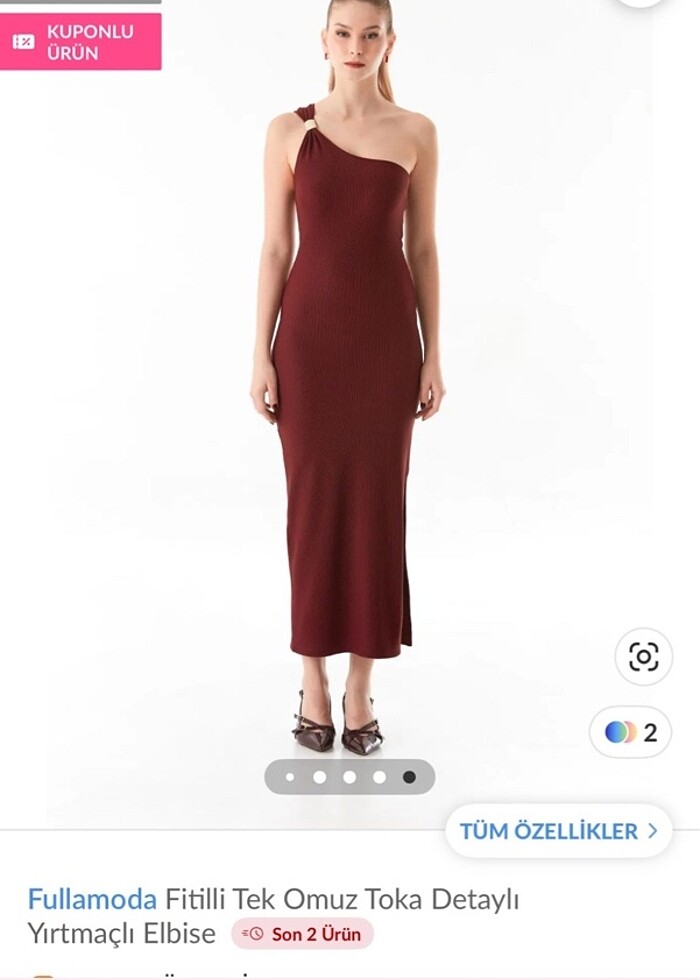 Fulla Moda Bordo Tek Omuz Elbise - Görsel 2