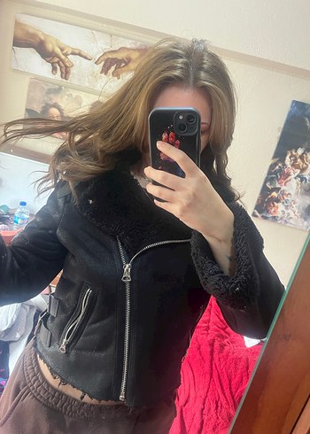 Bershka Siyah Kürklü Biker Mont - Görsel 4