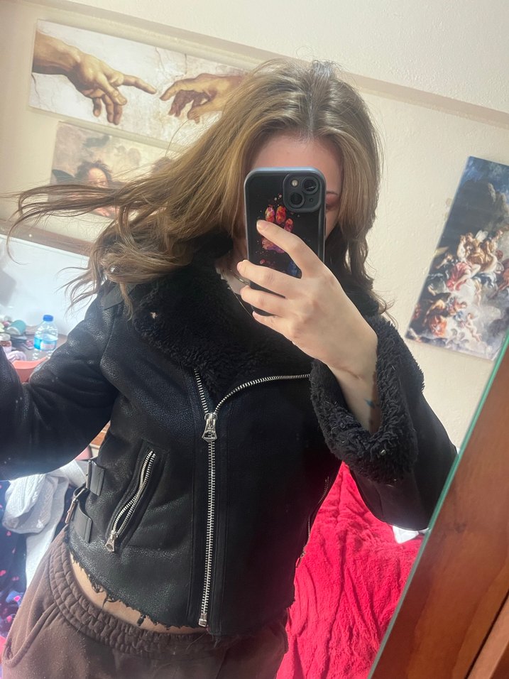 Bershka Siyah Kürklü Biker Mont - Görsel 4