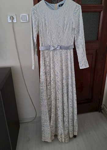 Uzun Kollu Beyaz Dantelli Vintage Gelinlik