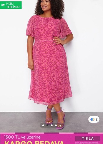 Pembe Leopar Desenli Midi Elbise
