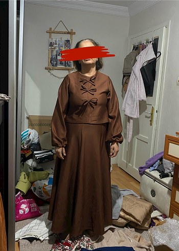 Kadın Vintage Bohem Uzun Kahverengi Elbise - Görsel 7