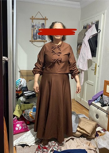 Kadın Vintage Bohem Uzun Kahverengi Elbise - Görsel 4