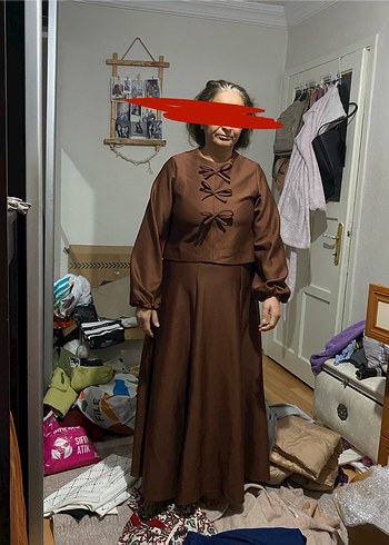 Kadın Vintage Bohem Uzun Kahverengi Elbise - Görsel 5