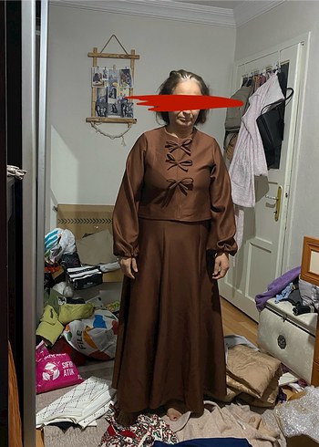 Kadın Vintage Bohem Uzun Kahverengi Elbise - Görsel 6