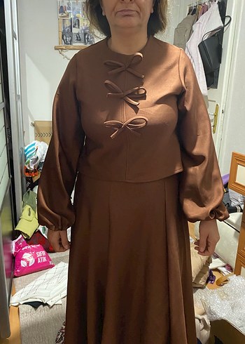 Kadın Vintage Bohem Uzun Kahverengi Elbise - Görsel 3