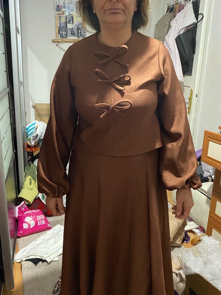 Kadın Vintage Bohem Uzun Kahverengi Elbise - Görsel 3