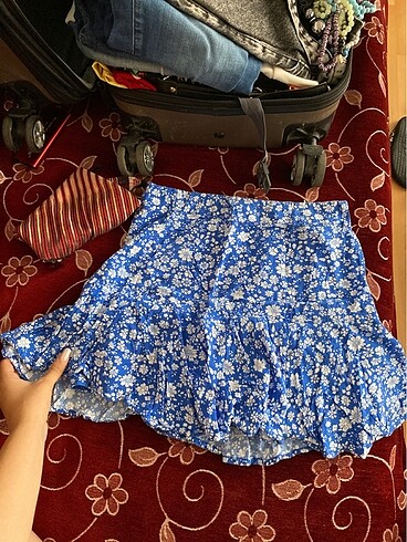 Diğer Mavi çiçekli mini etek
